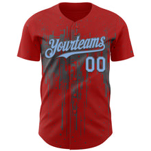 Laden Sie das Bild in den Galerie-Viewer, Custom Red Light Blue-Steel Gray 3D Pattern Design Dripping Splatter Paint Authentic Baseball Jersey