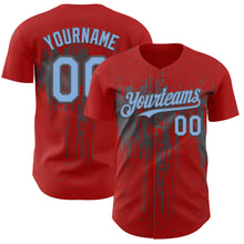 Laden Sie das Bild in den Galerie-Viewer, Custom Red Light Blue-Steel Gray 3D Pattern Design Dripping Splatter Paint Authentic Baseball Jersey