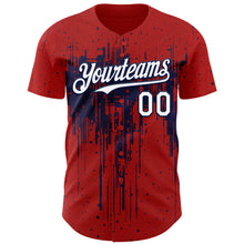Load image into Gallery viewer, Custom Red White-Navy 3D Pattern Design Dripping Splatter Paint Authentic Baseball Jersey