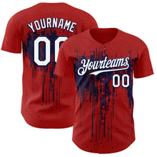 Load image into Gallery viewer, Custom Red White-Navy 3D Pattern Design Dripping Splatter Paint Authentic Baseball Jersey