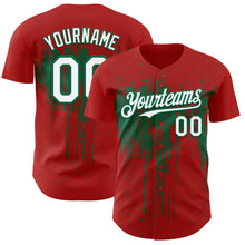 Load image into Gallery viewer, Custom Red White-Kelly Green 3D Pattern Design Dripping Splatter Paint Authentic Baseball Jersey