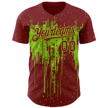 Charger l'image dans la galerie, Custom Crimson Neon Green 3D Pattern Design Dripping Splatter Paint Authentic Baseball Jersey