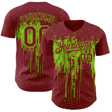 Charger l'image dans la galerie, Custom Crimson Neon Green 3D Pattern Design Dripping Splatter Paint Authentic Baseball Jersey