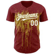 Charger l'image dans la galerie, Custom Crimson White-Old Gold 3D Pattern Design Dripping Splatter Paint Authentic Baseball Jersey