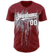 Load image into Gallery viewer, Custom Crimson White-Gray 3D Pattern Design Dripping Splatter Paint Authentic Baseball Jersey