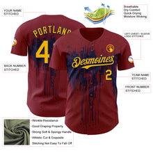 Загрузить изображение в средство просмотра галереи, Custom Crimson Gold-Navy 3D Pattern Design Dripping Splatter Paint Authentic Baseball Jersey