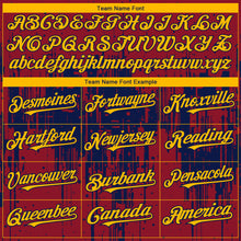 Загрузить изображение в средство просмотра галереи, Custom Crimson Gold-Navy 3D Pattern Design Dripping Splatter Paint Authentic Baseball Jersey