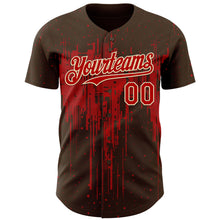 Загрузить изображение в средство просмотра галереи, Custom Brown Red-Cream 3D Pattern Design Dripping Splatter Paint Authentic Baseball Jersey