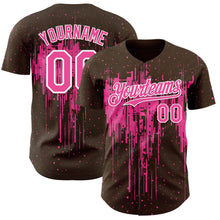 Load image into Gallery viewer, Custom Brown Pink-White 3D Pattern Design Dripping Splatter Paint Authentic Baseball Jersey