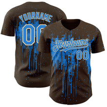 Load image into Gallery viewer, Custom Brown Powder Blue-Cream 3D Pattern Design Dripping Splatter Paint Authentic Baseball Jersey