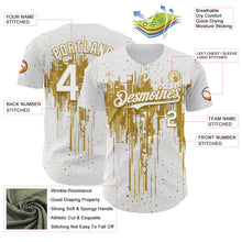 Load image into Gallery viewer, Custom White Old Gold 3D Pattern Design Dripping Splatter Paint Authentic Baseball Jersey