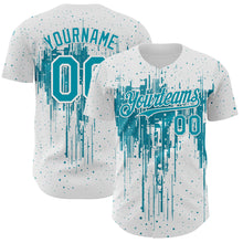 Загрузить изображение в средство просмотра галереи, Custom White Teal-White 3D Pattern Design Dripping Splatter Paint Authentic Baseball Jersey