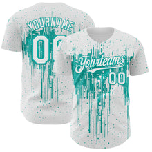 Load image into Gallery viewer, Custom White Aqua 3D Pattern Design Dripping Splatter Paint Authentic Baseball Jersey