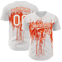 Загрузить изображение в средство просмотра галереи, Custom White Orange 3D Pattern Design Dripping Splatter Paint Authentic Baseball Jersey