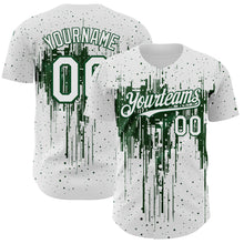 Load image into Gallery viewer, Custom White Green 3D Pattern Design Dripping Splatter Paint Authentic Baseball Jersey