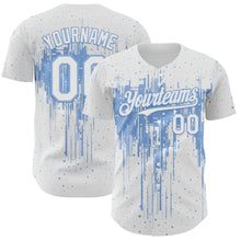 Charger l'image dans la galerie, Custom White Light Blue 3D Pattern Design Dripping Splatter Paint Authentic Baseball Jersey
