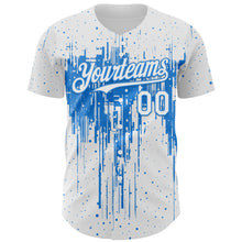 Load image into Gallery viewer, Custom White Powder Blue 3D Pattern Design Dripping Splatter Paint Authentic Baseball Jersey
