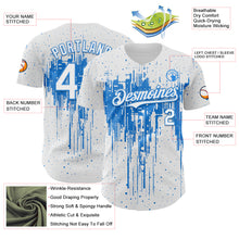 Load image into Gallery viewer, Custom White Powder Blue 3D Pattern Design Dripping Splatter Paint Authentic Baseball Jersey
