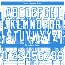 Load image into Gallery viewer, Custom White Powder Blue 3D Pattern Design Dripping Splatter Paint Authentic Baseball Jersey