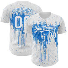 Load image into Gallery viewer, Custom White Powder Blue 3D Pattern Design Dripping Splatter Paint Authentic Baseball Jersey