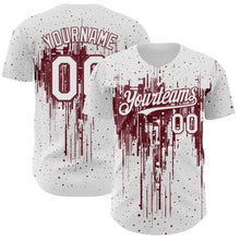 Load image into Gallery viewer, Custom White Burgundy 3D Pattern Design Dripping Splatter Paint Authentic Baseball Jersey