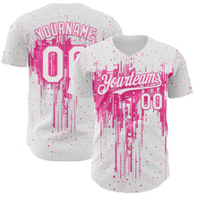 Load image into Gallery viewer, Custom White Pink 3D Pattern Design Dripping Splatter Paint Authentic Baseball Jersey