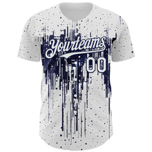 Load image into Gallery viewer, Custom White Navy 3D Pattern Design Dripping Splatter Paint Authentic Baseball Jersey