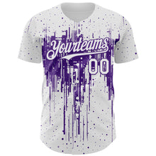 Load image into Gallery viewer, Custom White Purple 3D Pattern Design Dripping Splatter Paint Authentic Baseball Jersey