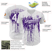 Load image into Gallery viewer, Custom White Purple 3D Pattern Design Dripping Splatter Paint Authentic Baseball Jersey