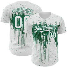 Load image into Gallery viewer, Custom White Kelly Green 3D Pattern Design Dripping Splatter Paint Authentic Baseball Jersey