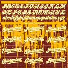 Load image into Gallery viewer, Custom Burgundy White-Gold 3D Pattern Design Dripping Splatter Paint Authentic Baseball Jersey