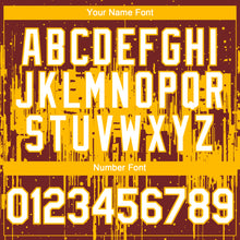 Load image into Gallery viewer, Custom Burgundy White-Gold 3D Pattern Design Dripping Splatter Paint Authentic Baseball Jersey