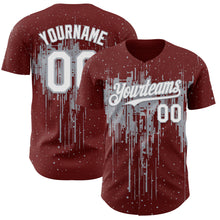 Laden Sie das Bild in den Galerie-Viewer, Custom Burgundy White-Gray 3D Pattern Design Dripping Splatter Paint Authentic Baseball Jersey