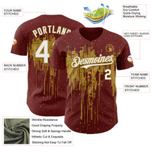 Laden Sie das Bild in den Galerie-Viewer, Custom Burgundy White-Old Gold 3D Pattern Design Dripping Splatter Paint Authentic Baseball Jersey