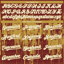 Laden Sie das Bild in den Galerie-Viewer, Custom Burgundy White-Old Gold 3D Pattern Design Dripping Splatter Paint Authentic Baseball Jersey