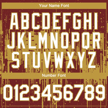 Laden Sie das Bild in den Galerie-Viewer, Custom Burgundy White-Old Gold 3D Pattern Design Dripping Splatter Paint Authentic Baseball Jersey