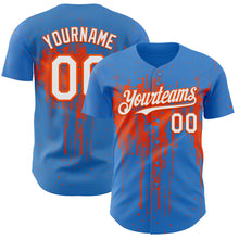 Load image into Gallery viewer, Custom Powder Blue White-Orange 3D Pattern Design Dripping Splatter Paint Authentic Baseball Jersey