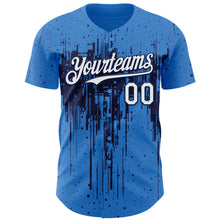 Load image into Gallery viewer, Custom Powder Blue White-Navy 3D Pattern Design Dripping Splatter Paint Authentic Baseball Jersey