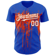 Charger l'image dans la galerie, Custom Thunder Blue White-Orange 3D Pattern Design Dripping Splatter Paint Authentic Baseball Jersey