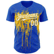 Загрузить изображение в средство просмотра галереи, Custom Thunder Blue White-Yellow 3D Pattern Design Dripping Splatter Paint Authentic Baseball Jersey