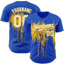 Загрузить изображение в средство просмотра галереи, Custom Thunder Blue White-Yellow 3D Pattern Design Dripping Splatter Paint Authentic Baseball Jersey