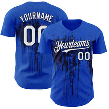 Load image into Gallery viewer, Custom Thunder Blue White-Navy 3D Pattern Design Dripping Splatter Paint Authentic Baseball Jersey