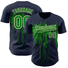 Laden Sie das Bild in den Galerie-Viewer, Custom Navy Grass Green-Cream 3D Pattern Design Dripping Splatter Paint Authentic Baseball Jersey