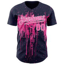 Charger l'image dans la galerie, Custom Navy Pink-White 3D Pattern Design Dripping Splatter Paint Authentic Baseball Jersey
