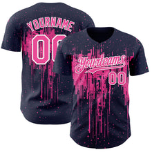 Charger l'image dans la galerie, Custom Navy Pink-White 3D Pattern Design Dripping Splatter Paint Authentic Baseball Jersey