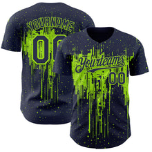 Charger l'image dans la galerie, Custom Navy Neon Green 3D Pattern Design Dripping Splatter Paint Authentic Baseball Jersey