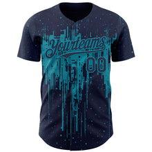 Laden Sie das Bild in den Galerie-Viewer, Custom Navy Teal 3D Pattern Design Dripping Splatter Paint Authentic Baseball Jersey