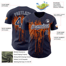 Laden Sie das Bild in den Galerie-Viewer, Custom Navy White-Bay Orange 3D Pattern Design Dripping Splatter Paint Authentic Baseball Jersey