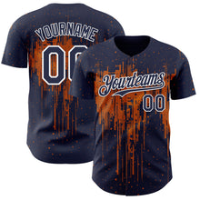 Laden Sie das Bild in den Galerie-Viewer, Custom Navy White-Bay Orange 3D Pattern Design Dripping Splatter Paint Authentic Baseball Jersey