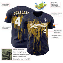 Load image into Gallery viewer, Custom Navy White-Old Gold 3D Pattern Design Dripping Splatter Paint Authentic Baseball Jersey